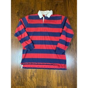Vintage LL Bean Rugby Shirt XL Big & Tall Red Blue Stripes Heavy Long Sleeve USA